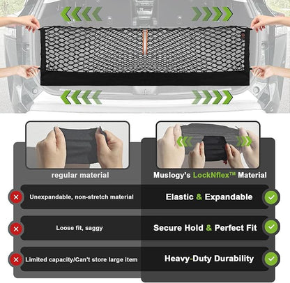 Muslogy Truck Bed Cargo Net Trunk Netting Compatible with 2024-2026 GMC Acadia | Chevy Traverse | 2025+ Buick Enclave Accessories, Pickup Cargo Organizer SUV Sedan Storage Net w/Heavy Duty Carabiners