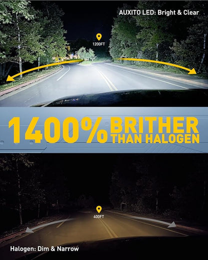 AUXITO H11B Bulbs, 1400% Brightness, 6500K Ultra White, 1:1 Mini Design, Anti-Flicker H8B/H9B Light, 3MIN Plug N Play, 60000Hr+ Long Lifespan, 99% Vehicles Supported, Pack of 2