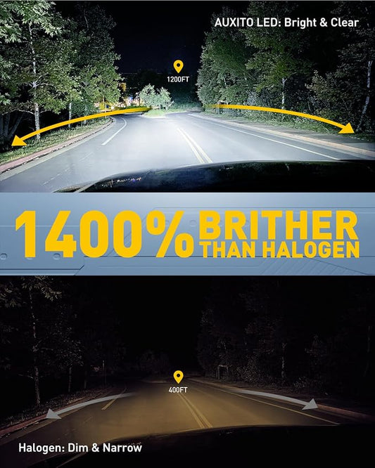 AUXITO H11B Bulbs, 1400% Brightness, 6500K Ultra White, 1:1 Mini Design, Anti-Flicker H8B/H9B Light, 3MIN Plug N Play, 60000Hr+ Long Lifespan, 99% Vehicles Supported, Pack of 2
