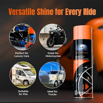 High Gloss Tire Shine Spray (4 Pack) - Long Lasting, UV Protectant, No Sling, Quick Drying, Black Tire & Trim Coating Dressing for Cars, Trucks, Motorcycles - Car Detailing & Cleaning Supplies