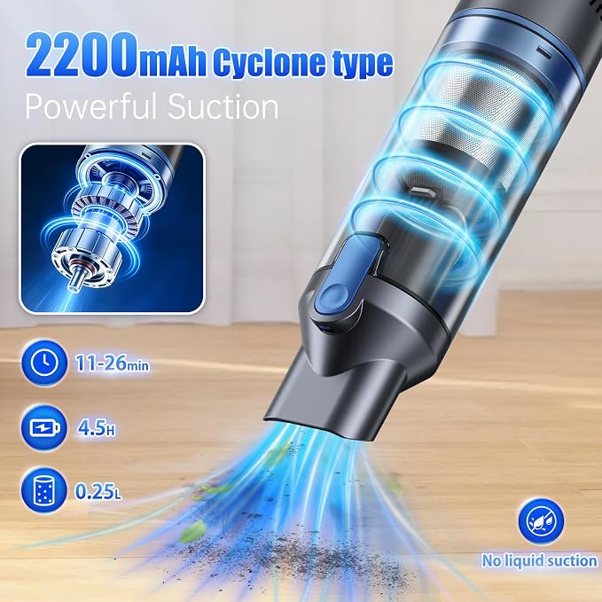 Stick Handheld Vacuum Cordless, Powerful Suction with Lightweight, Portable Rechargeable with Multi-Nozzles One-Touch Empty Dust Cup, HEPA Filter Vacuum for Home Pet Hair Car Office (VA004)