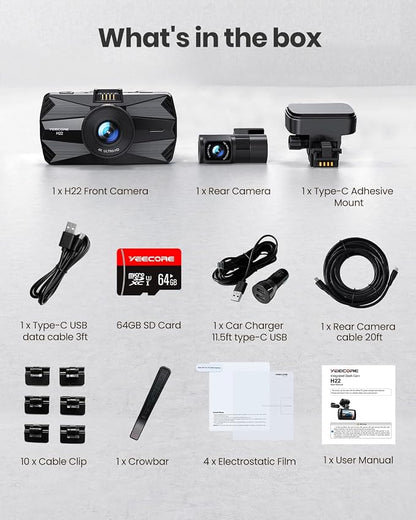 4K Dash Cam Front and Rear, Built-in WiFi GPS, 3" IPS Screen, HDR Night Vision Dash Camera for Cars, G-Sensor App Control, Emergency Lock, Accident Record, Parking Mode, Support 512GB Max