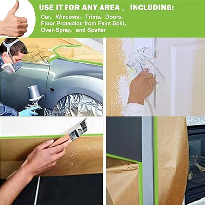 9 Rolls Pre-Taped Masking Paper for Painting and 4 Rolls Masking Tape Set -18 inch x 50 feet Tape and Drape for Painting, Painters Paper for Automotive Paint Masking, Floor Protection,Wall Covering