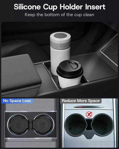 9PCS Center Console Organizer Tray for Tesla Model 3 Accessories 2024 2025 2026 [Premium PC + Silent Silicone Liner] Bottom Liners Armrest Privacy Hidden Storage Cup Holder Wireless Charging Pad