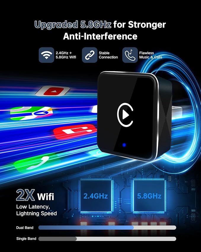 Wireless CarPlay Adapter for iPhone, Convert Wired to Wireless, Small Size | ViaBecs Fast Stable Connection Wireless Adapter Plug & Play For 2016+ Cars, Auto-Reconnect, Siri, USB-C Adapter, Low Latency