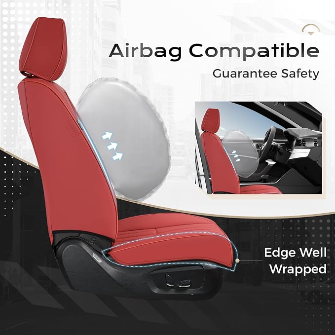 Coverado Car Seat Covers Front Seats, Seat Covers for Cars, Car Seat Protector, 2-Pack Car Seat Cushion Nappa Leather, Waterproof Seat Covers Carseat Cover Universal Fit for Most Cars Trucks(Red)