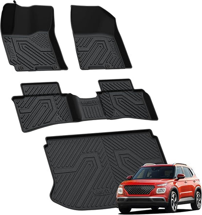 LASFIT Floor Mats & Cargo Mats Fit for Hyundai Venue 2026 2025 2024 2023 2022 2021 2020 (Cargo Mat for Upper Position),All Weather TPE Custom Fit Venue SE/SEL/Limited Accessories Floor Liners, Black