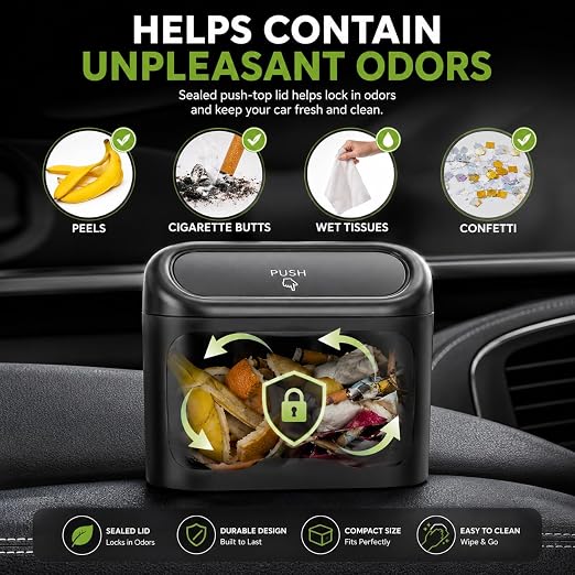 Mini Car Trash Can – Leakproof Vehicle Garbage Bin, 2-Pack with 150 Trash Bags, Portable Hanging Car Organizer for SUV & Sedan