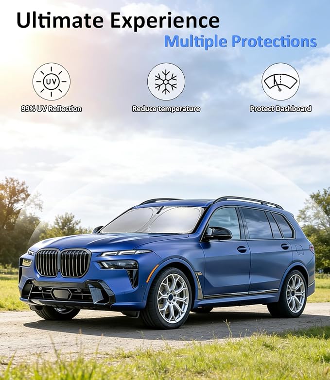 Windshield Sun Shade for 2018-2025 BMW X7, Car Front Window Sun Visor & Heat Shield | 240T Sunshade Protection Blocks UV Rays Keep Your Car Cooler