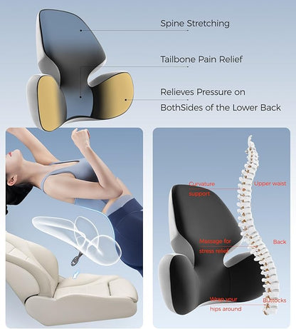 BEBAS Ergonomic Lumbar Support Pillow for Car - Memory Foam Back Cushion for Driving Seat - Comfort Lower Back Pain Relief, Fits Car Seats, Office Chairs, Sofa (BlackGray)