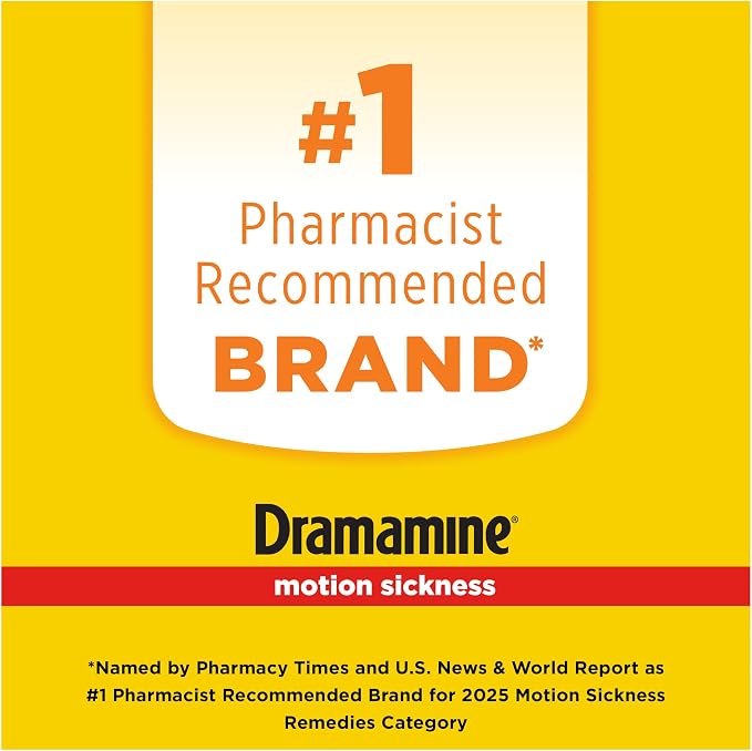 Dramamine Motion Sickness Less Drowsy, Travel Vial, Multicolor, 8 Count