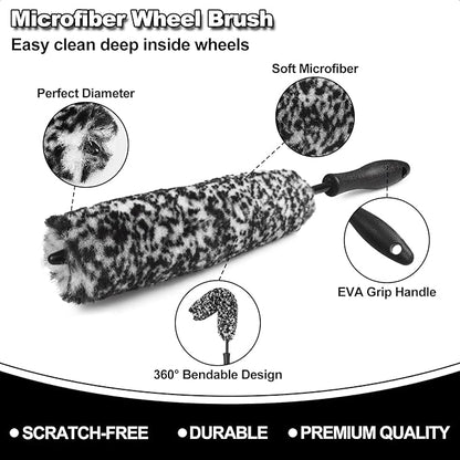 12Pcs Wheel Brush Kit for Cleaning Wheel and Tire, Wheel and Rim Brush, Car Detailing Brushes, Tire Brush, Bendable & Durable Car Wheel Rim Cleaner Brush Set,Car Detailing Cleaning Brush Supplies Kit