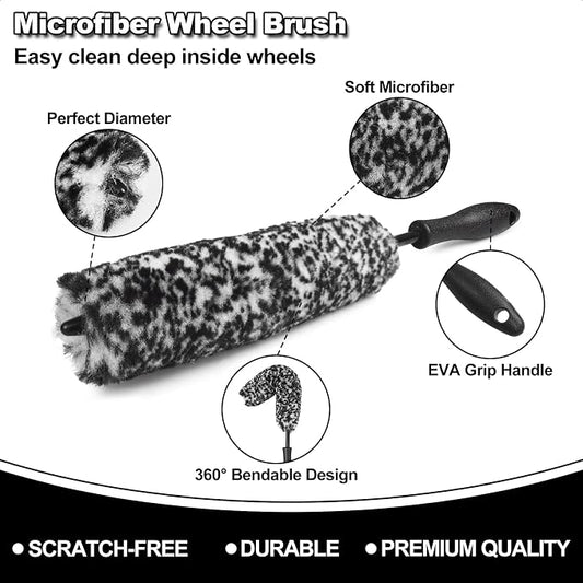Car Wheel Brush kit, Tire Brush, Wheel Cleaner Brush, Soft-bristled Rim Cleaner Brush, Car Detailing Brushes, Wheel Brushes for Cleaning Wheels,Tires, Car Cleaning Brush Supplies Kit