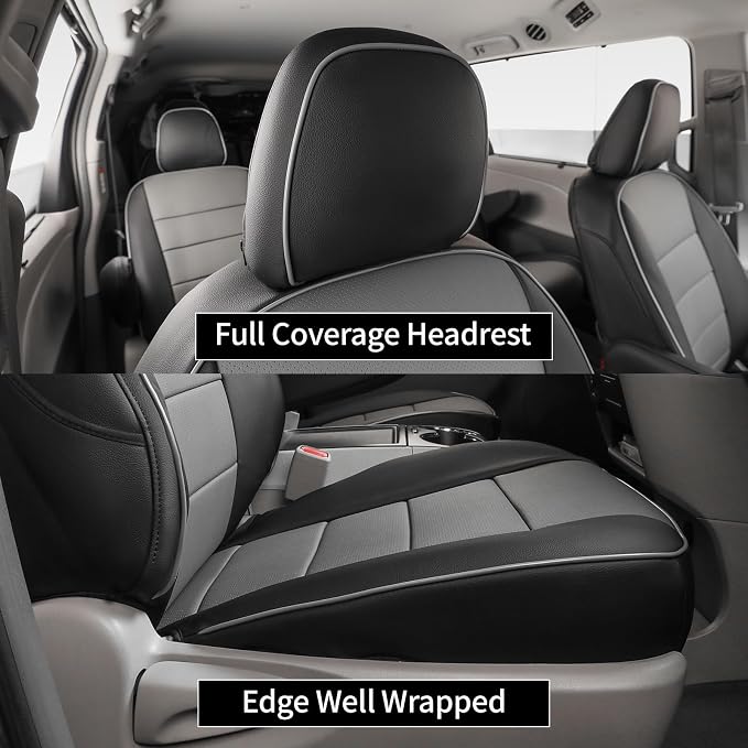 EKR Sienna Seat Covers for 2011-2020 Toyota Sienna XLE,Limited,Limited Premium,7 Seats,2nd Row Captain Seats W/Legrest,Seat Covers for SUV,Automotive Seat Cover Full Set,-Leather(Black/Gray)