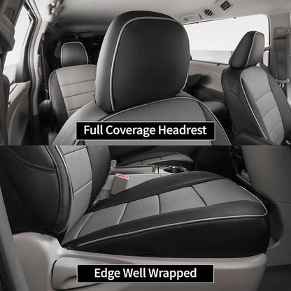 EKR Sienna Seat Covers for 2011-2020 Toyota Sienna XLE,Limited,Limited Premium,7 Seats,2nd Row Captain Seats W/Legrest,Seat Covers for SUV,Automotive Seat Cover Full Set,-Leather(Black/Gray)