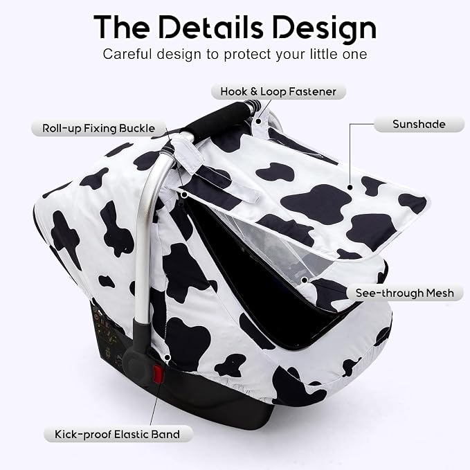 Baby Car Seat Cover, Extra Large Mesh Carseat Cover for Boys Girls, Infant Car Seat Cover with Privasy Sunshades & 3D Mink Dot, Universal Baby Carrier Cover for All Season