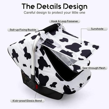 Baby Car Seat Cover, Extra Large Mesh Carseat Cover for Boys Girls, Infant Car Seat Cover with Privasy Sunshades & 3D Mink Dot, Universal Baby Carrier Cover for All Season