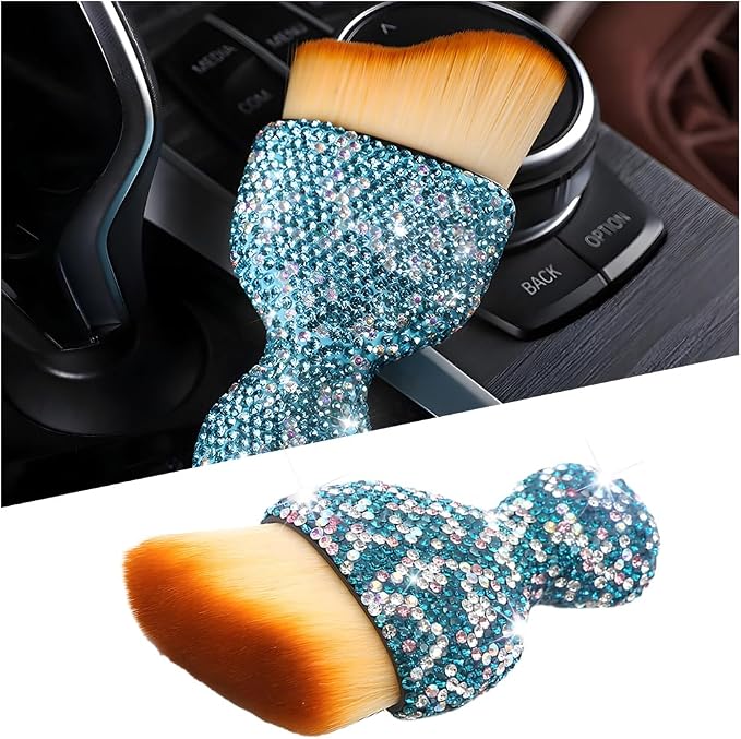 Bling Car Detailing Brush, Crystal Rhinestone Non-Scratch Vehicle Cleaning Dust Brush for Air Vent & Dashboard, Soft Bristles Automotive Interior Cleaning Tool, Universal Fit (Multicolor)