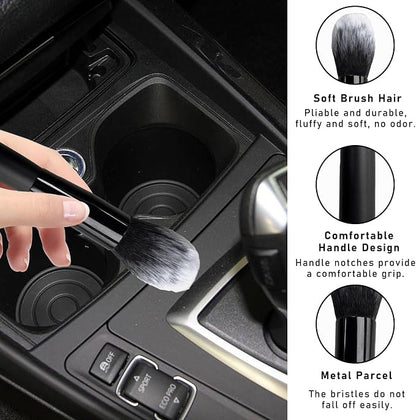 Dickno 2PCS Car Interior Dust Brush, Soft Scratch Free Auto Detailing Brushes, Universal Vehicle Interior Cleaning Tool for Automotive Dashboard, Air Vents, Leather (Long Black & White)