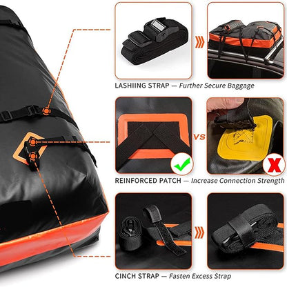 Durable Car Rooftop Cargo Carrier Bag, Universal Fit for All Vehicles with or Without Rack, Includes Non-Slip Mat, Luggage Lock, 4 Door Hooks, Storage Bag