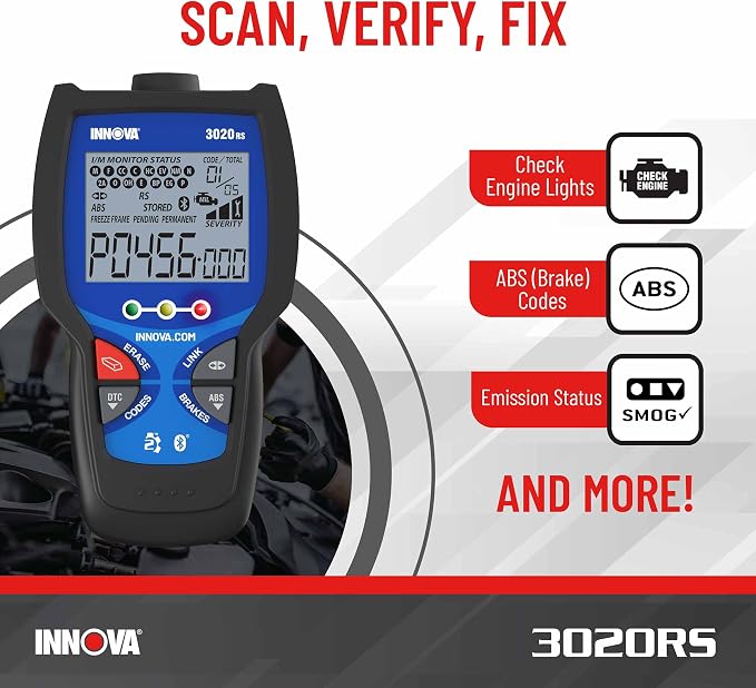 INNOVA 3020RS Fast & Easy-to-Use Check Engine Code Reader, OBD2 Scan tool for ABS Clear with Fix & Part Recommendations, Maintenance Schedules, & Free TSBs on iPhone & Android