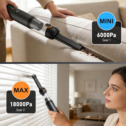 Car Vacuum Portable Cordless,18000Pa 4in1 Portable Handheld Cleaner Vacuum &Air Duster 2 Suction Modes Power Blowing&Inflating, Brushless Motor Vacuum with Multi Nozzles for Car,Keyboards, Office,Pet