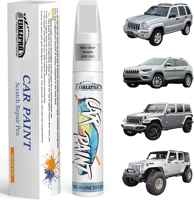 Billet Silver Metallic(PSC/JSC) Touch Up Paint for Jeep, Car Paint Scratch Repair Remover Pen Color Exact Match, Quick and Easy Fix Automotive Chips and Nicks Scuff