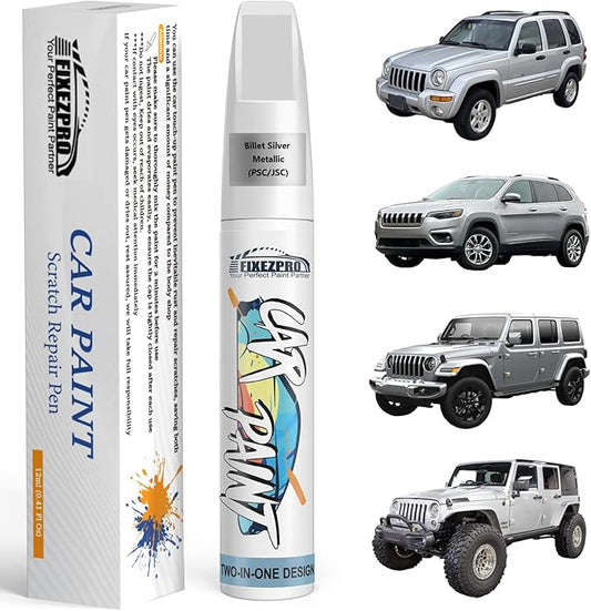 Billet Silver Metallic(PSC/JSC) Touch Up Paint for Jeep, Car Paint Scratch Repair Remover Pen Color Exact Match, Quick and Easy Fix Automotive Chips and Nicks Scuff