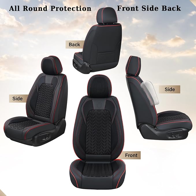 Coverado Front Seat Cover, Car Seat Cover Winter, 2PCS Car Seat Protector, Seat Covers for Cars, Breathable Faux Leather Car Seat Cushion, Car Seat Protector, Black Car Seat Covers fit Most Vehicles