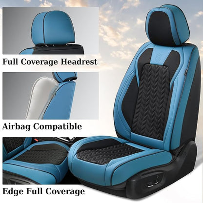 Coverado Seat Covers Full Set, 5 Seats Breathable Faux Leather Seat Covers for Cars, Car Seat Cover Winter, Car Seat Protector Car Seat Cushion, Automotive Seat Cover Universal Fit Most Vehicles, Blue
