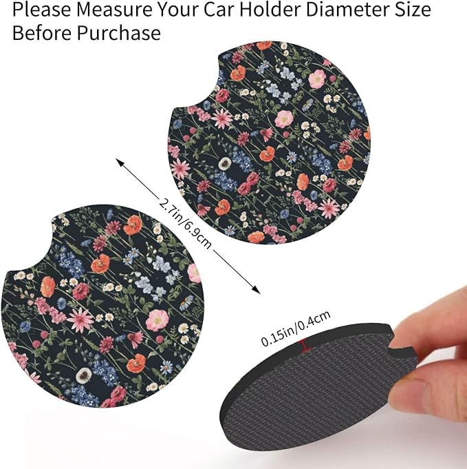 Wildflower Car Steering Wheel Cover + 2 Pieces Car Coasters 15 Inch | Multicolor Wildflower Steering Wheel Cover Anti-Slip Breathable Universal for Suitable for Men Women