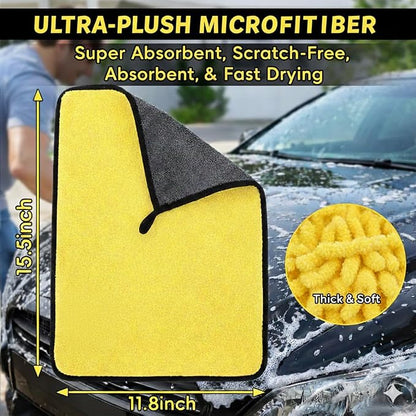Premium Dual-Sided Microfiber Car Cleaning Towel – 15.5" x 11.8" Scratch-Free, Super Absorbent, Lint-Free Cloth for Auto Detailing, Polishing, Drying & Washing – Yellow & Gray