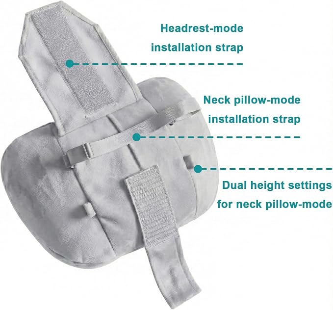 2PCS Car Pillow for Car Neck Pillow for Driving Seat Neck Support Soft Cushion Back Support Head-Rests for Vehicle Sleeping with Elastic Adjustment Strap (Grey, Head and Lumbar)