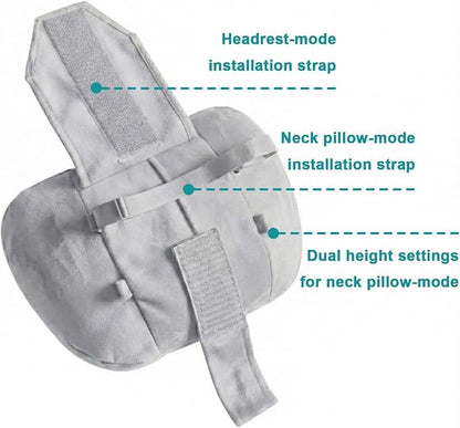 2PCS Car Pillow for Car Neck Pillow for Driving Seat Neck Support Soft Cushion Back Support Head-Rests for Vehicle Sleeping with Elastic Adjustment Strap (Grey, Head and Lumbar)
