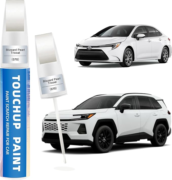 Blizzard Pearl Tricoat(070) Touch Up Paint for Toyota 2-in-1 Car Scratch Repair Pen for Rock Chips, Door Scratches & Paint Nicks Exact Color Match Quick Dry DIY Fix for RAV4 Camry Corolla