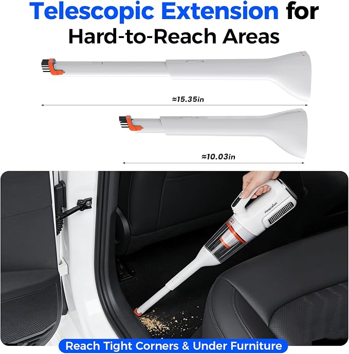 Heapsion Handheld Vacuum Cleaner Cordless, 7000Pa Suction, Portable Pet Hair Vacuum, 30-Min Runtime Rechargeable Type-C, Lightweight with Telescopic Tube for Car, Home & Office, with Telescopic Tube