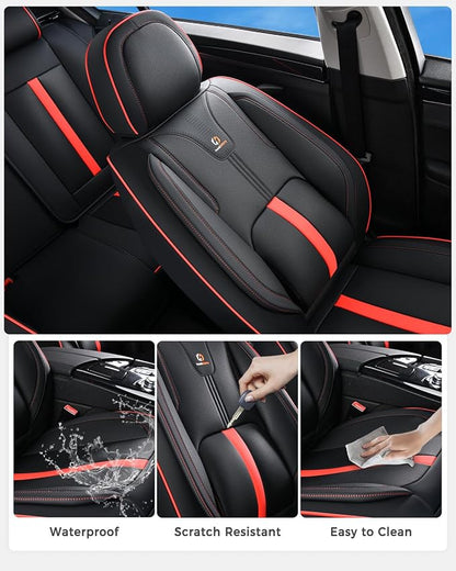 Huidasource Front Seat Covers Luxury Nappa Leather, Car Seat Cover Front Seats with Airbag, Front Storage Pocket, Lumbar Support, Cooling＆Heating, Universal Fit for Most Cars SUV Trucks, Black&Red