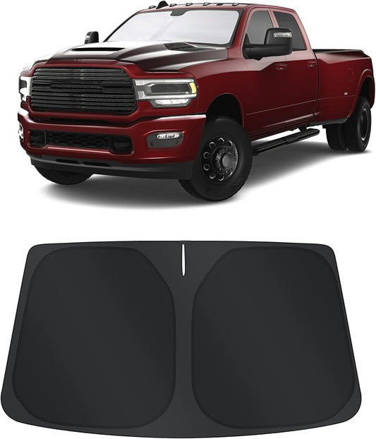 TINGLU Sun Shade for Dodge RAM 2500 3500 2010-2024 2025 2026 Accessories Windshield Sun Shade Window Shade UV Rays Protection Sun Visor Cover with Steering Wheel Sunshade Storage Bag