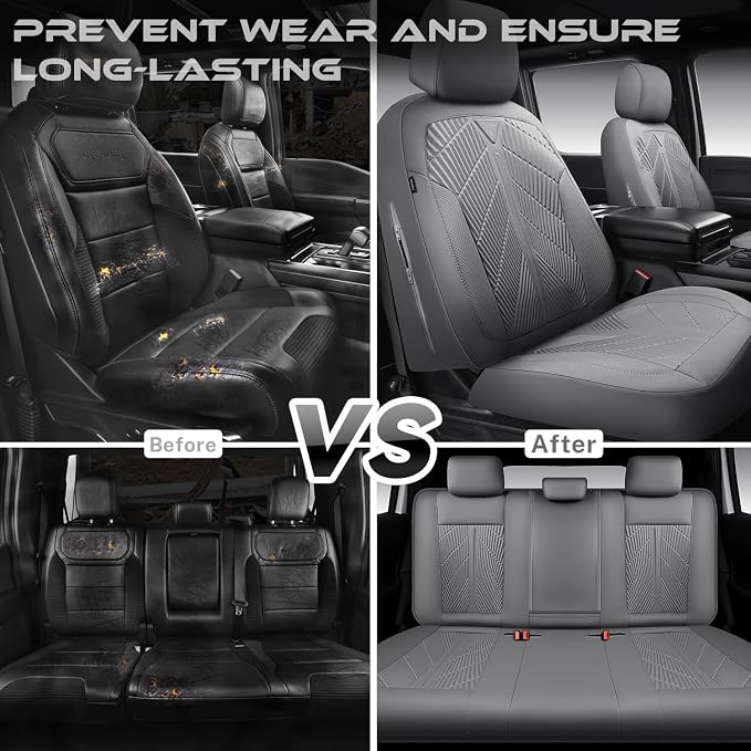 CAR PASS Waterproof Car seat Covers Full Sets Neoprene Wetsuit, All-Weather Non-Slip Durable, Universal Fit for SUV Sedans Trucks Vans Automotive, Armrest Airbag Compatible, 3D Emboss All Gray