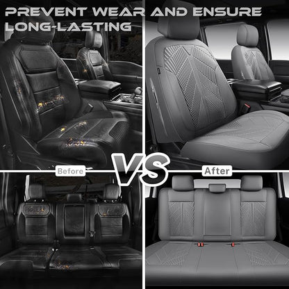 CAR PASS Waterproof Car seat Covers Full Sets Neoprene Wetsuit, All-Weather Non-Slip Durable, Universal Fit for SUV Sedans Trucks Vans Automotive, Armrest Airbag Compatible, 3D Emboss All Gray