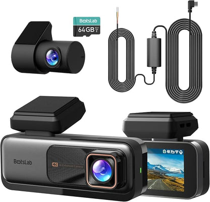 BOTSLAB 4k Dash Cam Front and Rear, 24/7 Parking Monitor with Hardwired Kit, 170° Ultra Wide Dashcam, ADAS, IMX415 Sensor, Night Vision, WDR, Loop Recording, 5G/2.4G WiFi & GPS, Free 64GB Card
