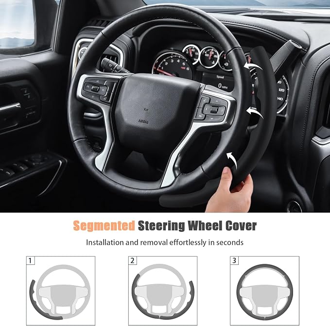 Aimato Customized Steering Wheel Cover for Chevy Silverado 1500 2019-2026/2500 3500 2020-2026/Blazer 2019-2025/Suburban Tahoe 2021-2024,Thin,Anti-Slip,Scratch-Resistant Car Accessory for Chevrolet
