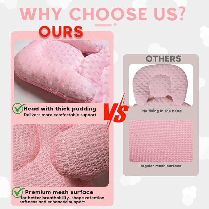 Infant Carseat Insert, 2-in-1 Reversible Baby Car Seat Cushion for Newborn Toddler Head & Body Support Car Seat Pad for Carseats, Strollers, Swings, Bouncers