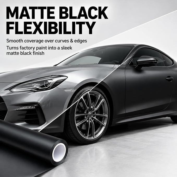 TPH Matte Black Paint Protection Film 7.5mil 60in×5ft– Self‑Healing Car Wrap Roll, Heat‑Activated Scratch Repair for Hood Bumper Headlight, Anti‑Scratch