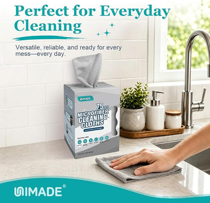 UNIMADE Microfiber Cleaning Cloth, 75 Sheets Microfiber Towels for Cars Commercial Grade Washcloths Lint-Free Bulk Shop Towel Cleaning Rags for Household Restaurant Garage Housekeeping, 11"x 9", Grey