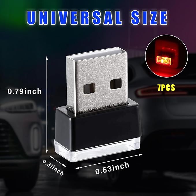 Augeny 7 PCS USB LED Car Interior Atmosphere Lamp, Plug-in USB Decor Night Light, Portable Auto Ambient Lighting Kit, Universal Vehicle Interior Accessories for Most Cars (Multi-Color)