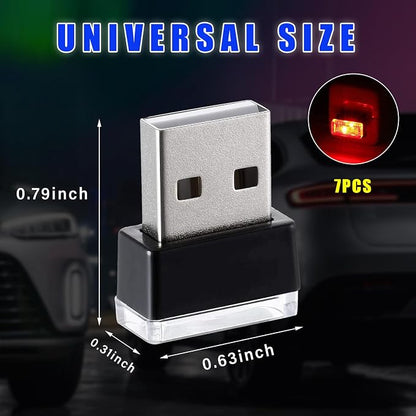 Augeny 7 PCS USB LED Car Interior Atmosphere Lamp, Plug-in USB Decor Night Light, Portable Auto Ambient Lighting Kit, Universal Vehicle Interior Accessories for Most Cars (Multi-Color)