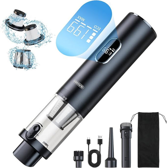 17000Pa Powerful Cordless Car Vacuum, 4-in-1 Handheld Cleaner for Cleaning, Blowing, Inflating & Pumping with LED Display & Light, Portable Mini Tool for Car, Home, Pet Hair, Office