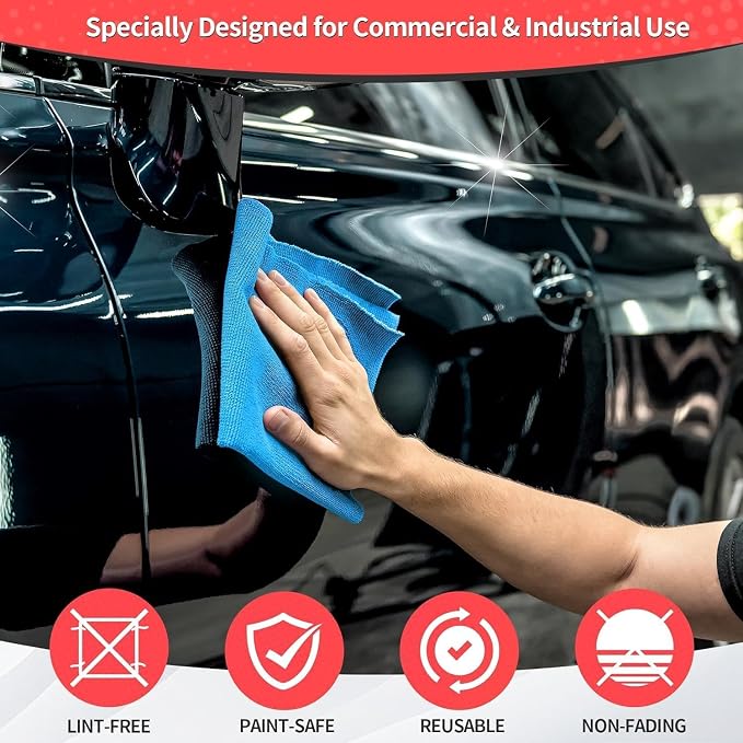 Microfiber Cleaning Cloth, 200 Pack Blue Cleaning Rags Microfiber Towel Bulk Absorbent Lint-Free Wash Cloths, All-Purpose Towels for Cars, Shop, Automotive, Garage, Home & Kitchen