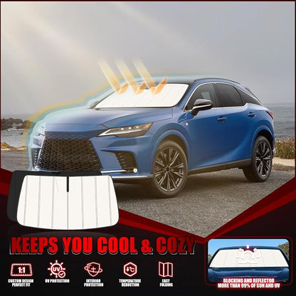Windshield Sun Shade for Le-xus RX 2023-2025 2026, Front Window Visor Accessories, Folding Design Blocks Heat & UV Rays Maintain Cool Interior and Save Space